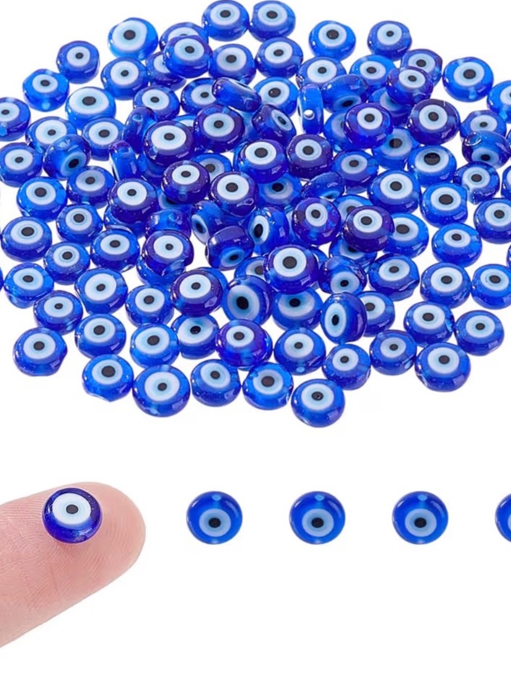 Blue Glass Evil Eye Beads - 120 pcs
